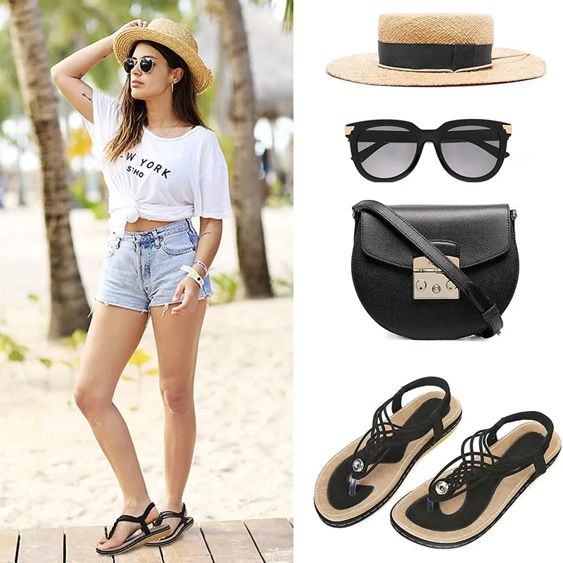 Women's Flat Heel Open Toe Elastic Ankle Strap Sandals