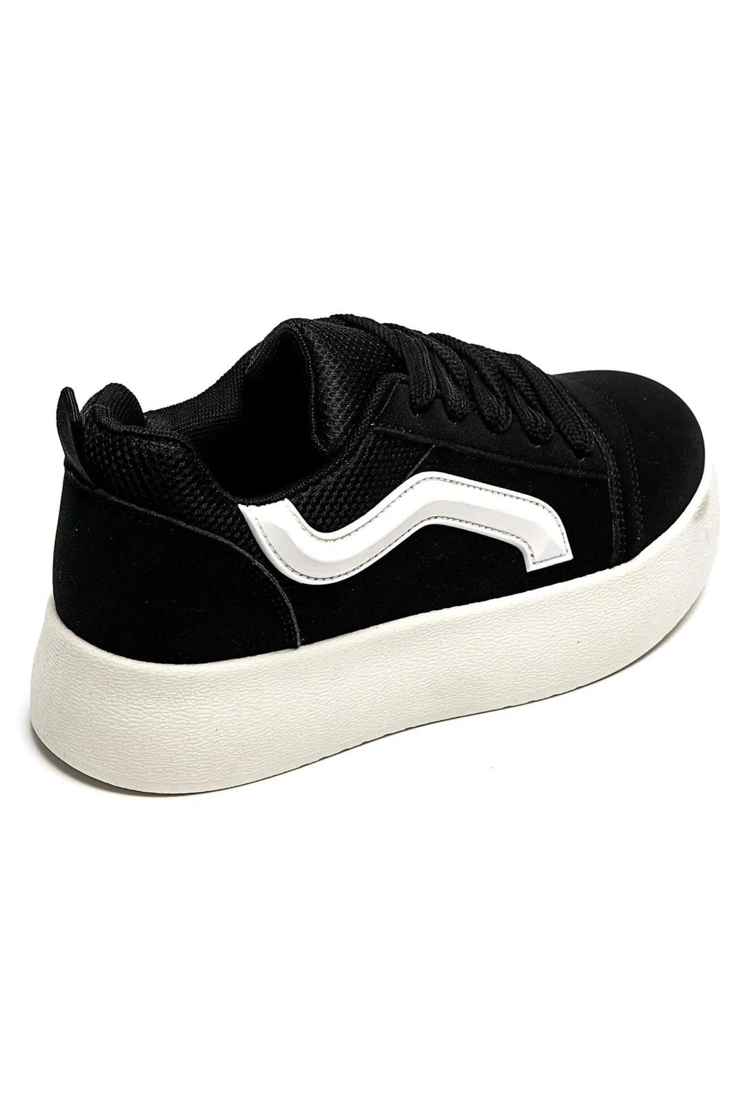 WOMEN'S SUEDE TEXTILE THICK BOTTOM PLATFORM TRAINERS IN BLACK