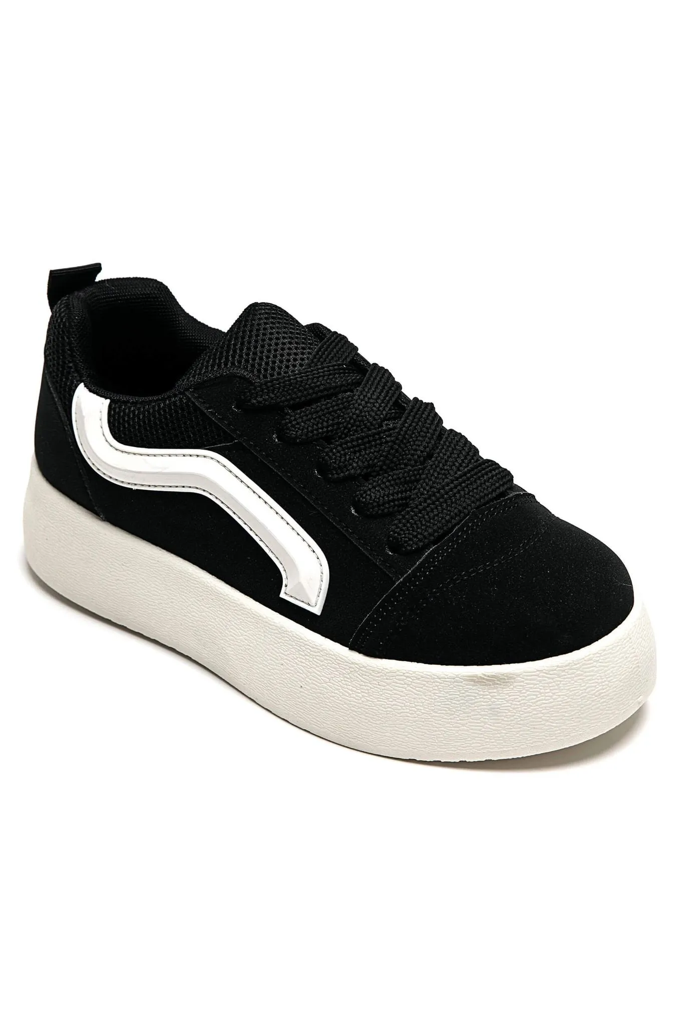 WOMEN'S SUEDE TEXTILE THICK BOTTOM PLATFORM TRAINERS IN BLACK
