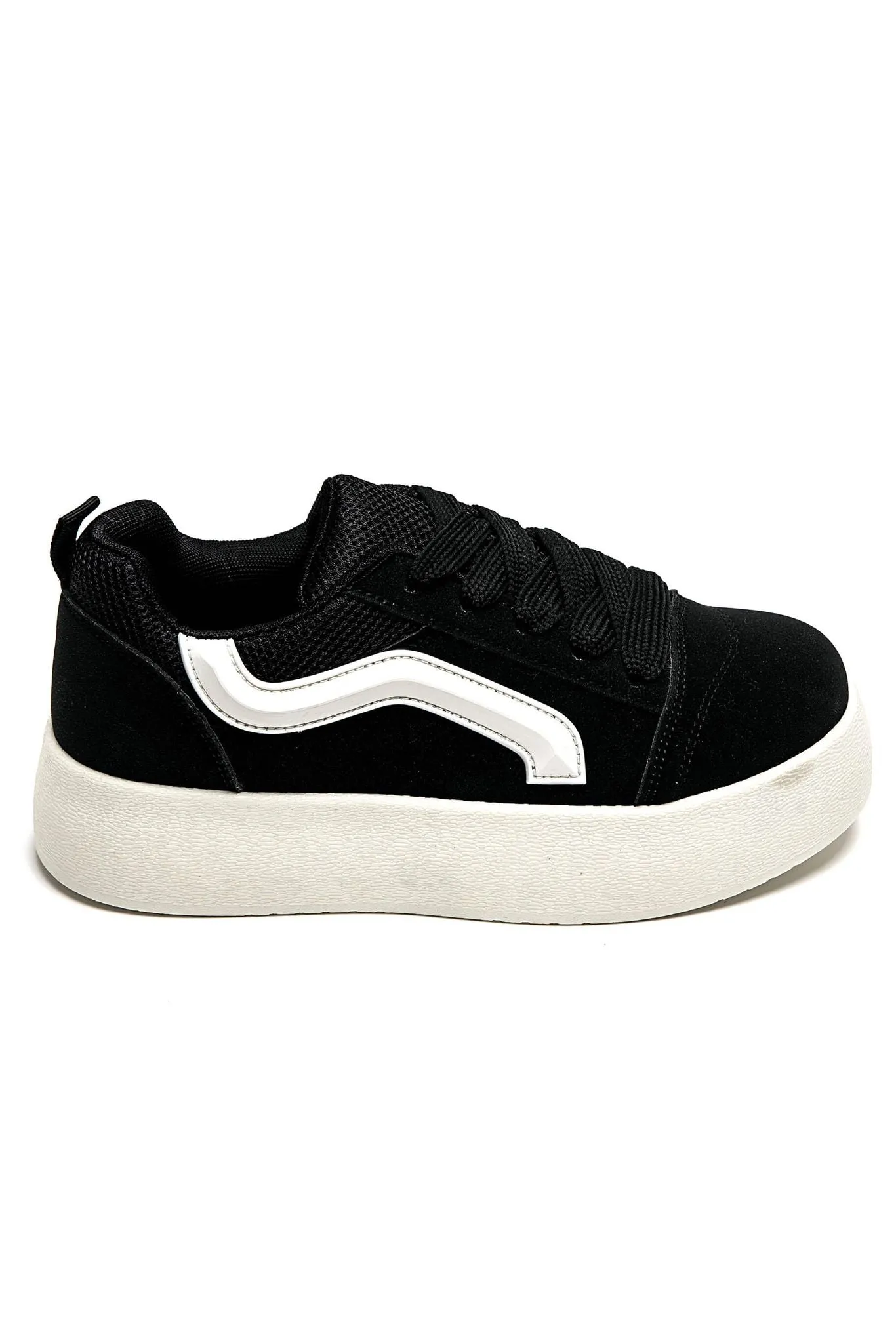 WOMEN'S SUEDE TEXTILE THICK BOTTOM PLATFORM TRAINERS IN BLACK