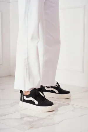 WOMEN'S SUEDE TEXTILE THICK BOTTOM PLATFORM TRAINERS IN BLACK