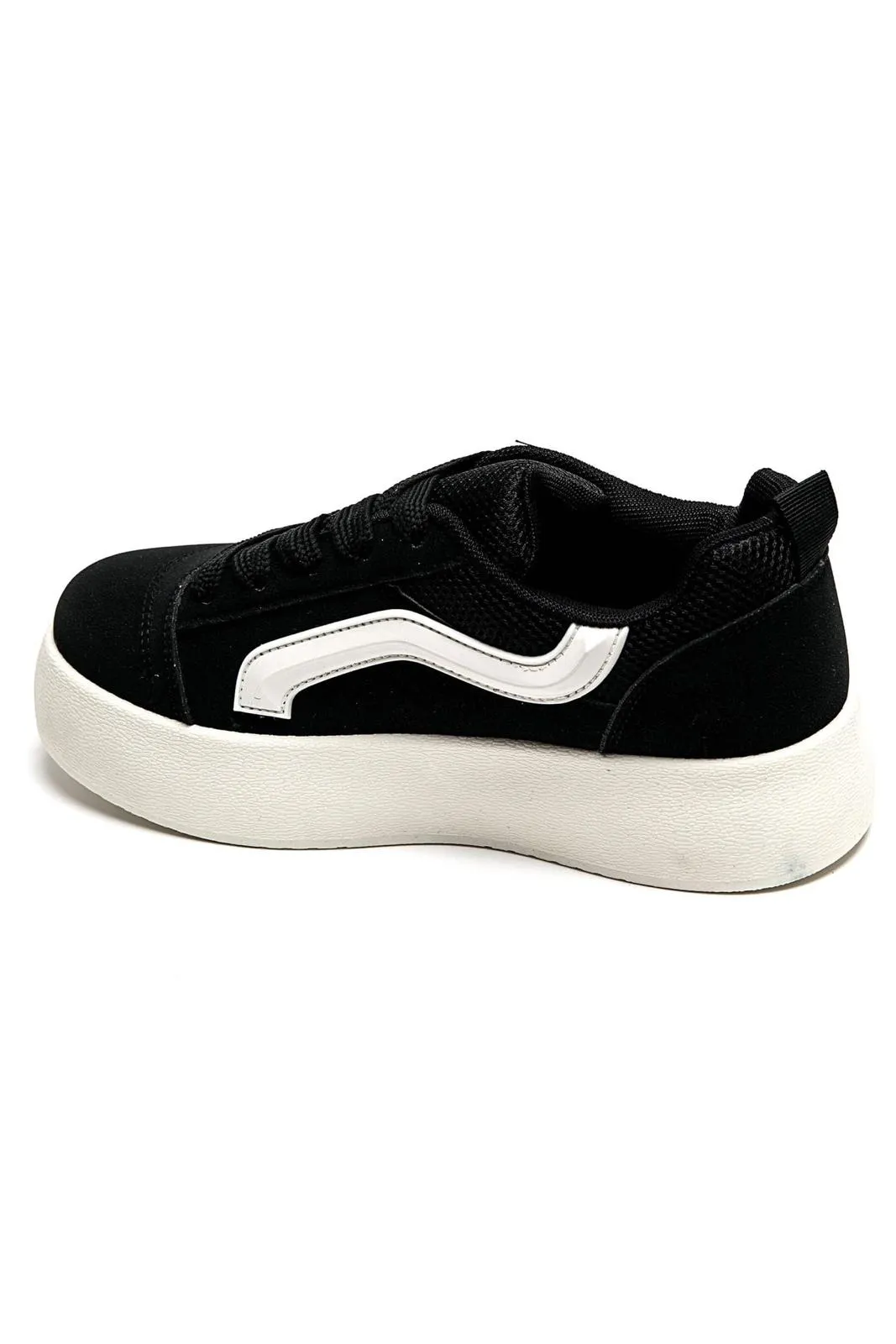 WOMEN'S SUEDE TEXTILE THICK BOTTOM PLATFORM TRAINERS IN BLACK