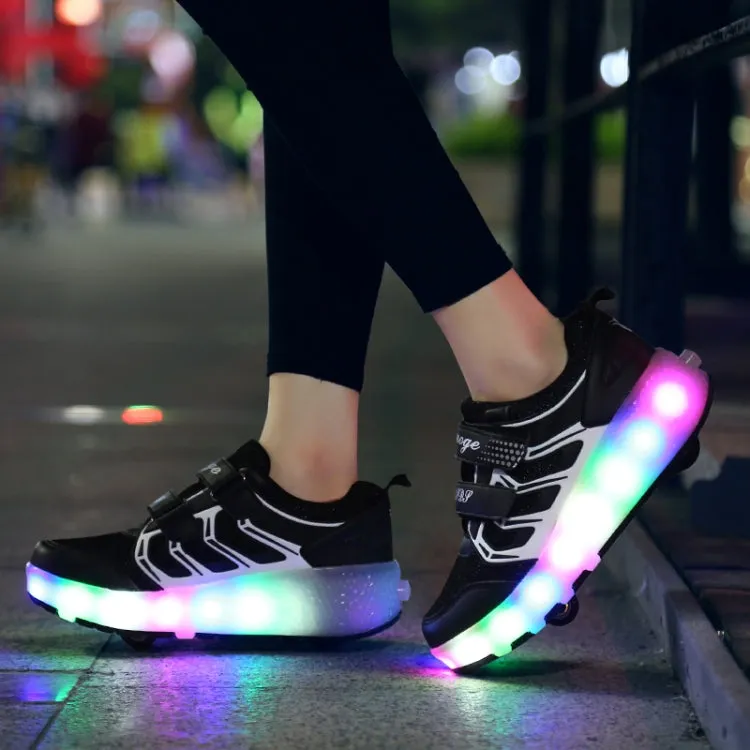 WS01 LED Light Ultra Light Mesh Surface Rechargeable Double Wheel Roller Skating Shoes Sport Shoes, Size : 42 (Black)