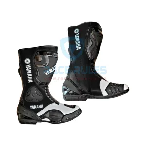 Yamaha Racing Leather Motorcycle Boots White/Black